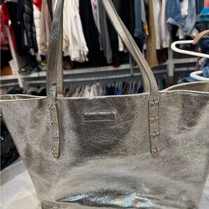 Jimmy Choo Metallic Silver Tote with Star Accents